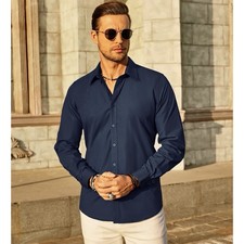 Paul Jones Men  s Navy Blue Dress Shirt Long Sleeve Slim Fit Button Up Business