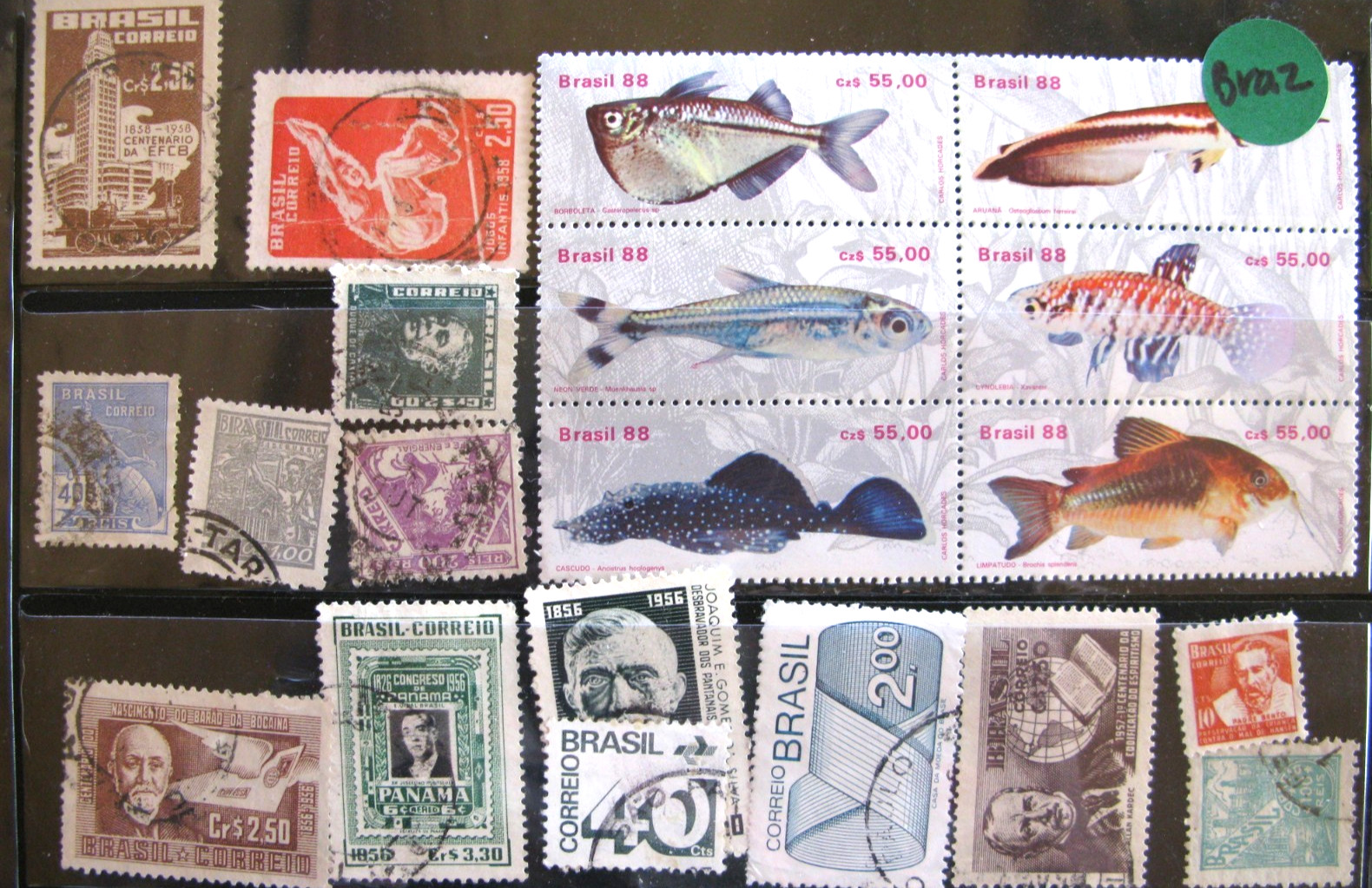 BRAZIL stamps USED VINTAGE & MODERN LOT OF 20, NICE FISH SET