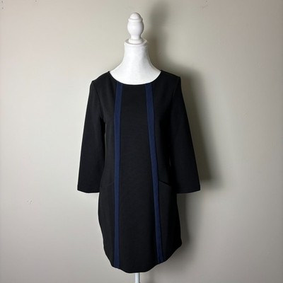 NEW Boden Dress Women's 6 Black Blue Striped Mini Shift 3/4 Sleeve Ribbed  Knit | eBay