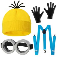 4 Pcs Halloween Costume Accessories Adults-Yellow Beanie Hat/Goggles/Gloves