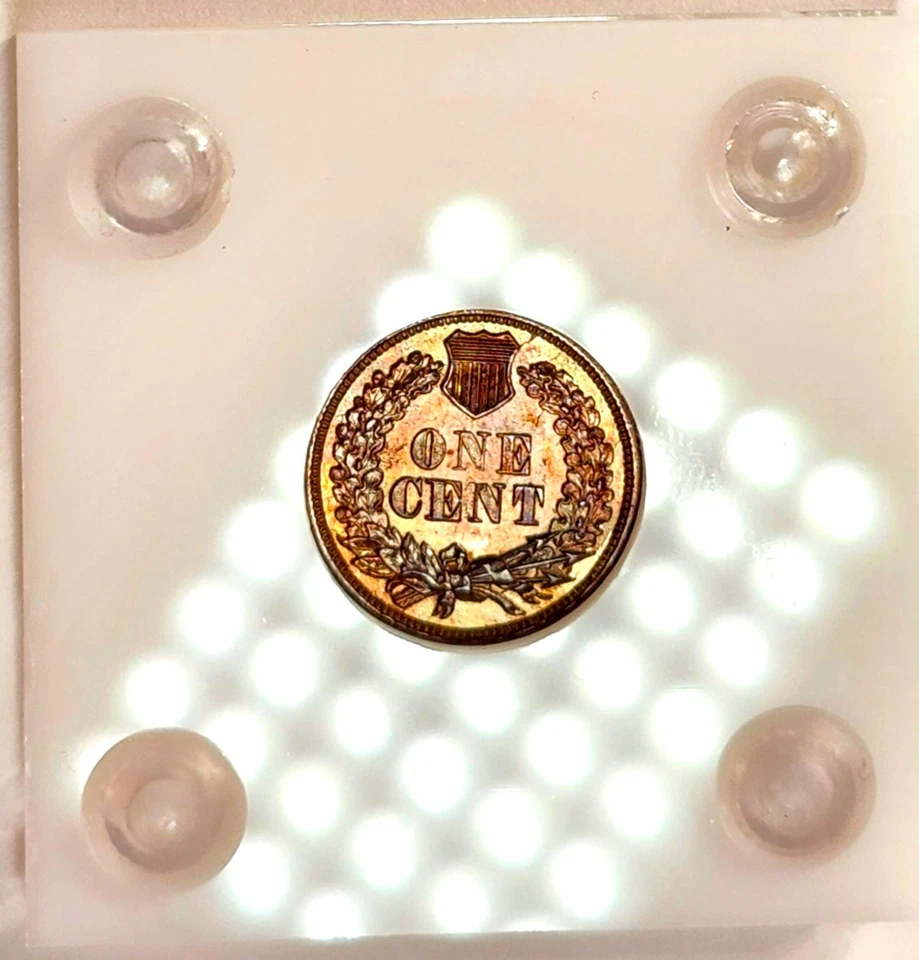 1864 Fecha Rara Centavo Indio Lustroso Semi PL Lustroso Arco Iris Tonificado Foto 4 de 4