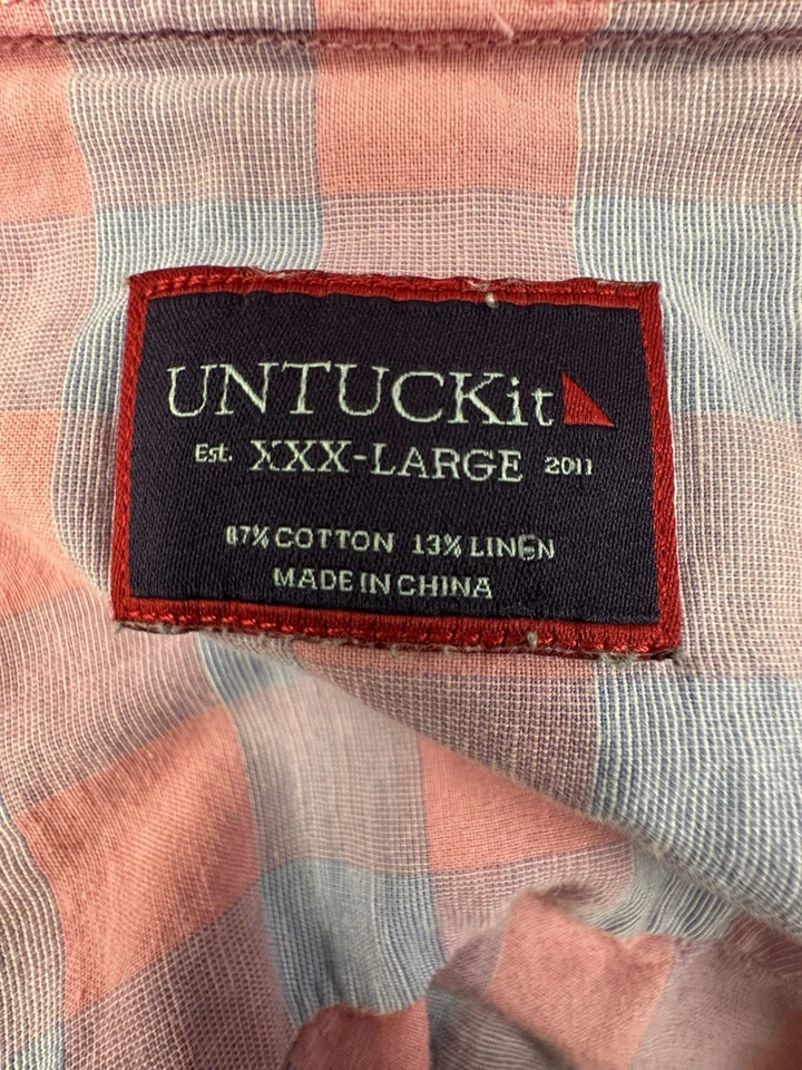 UNTUCKit Shirt Mens 3XL Pink Blue Window Pane Plaid Linen Anderson Button Up L/S - Image 4 of 4