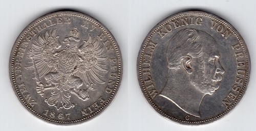 PREUSSEN Doppeltaler 1867 C Wilhelm seltenes Jahr !! #15