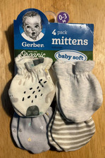 New Gerber 4 Pack Organic Mittens 0-3 Months - Boys - B1