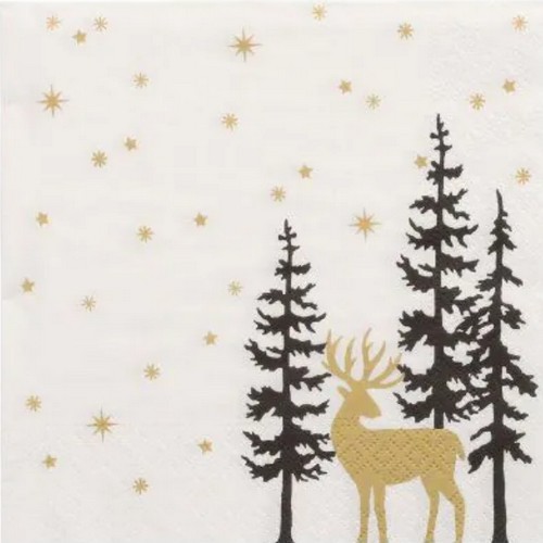 20 Servietten Golden Deer Goldener Hirsch BäUme Sterne Weihnachten Chic 33X33Cm-image
