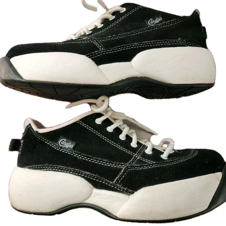 Candies Vintage Platform Suede Sneakers Black Lace Up Chunky 90's Womens 7 - Image 2 of 4