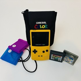 Nintendo GameBoy Color Yellow CGB-001 With Super Mario & Frogger Tested Working