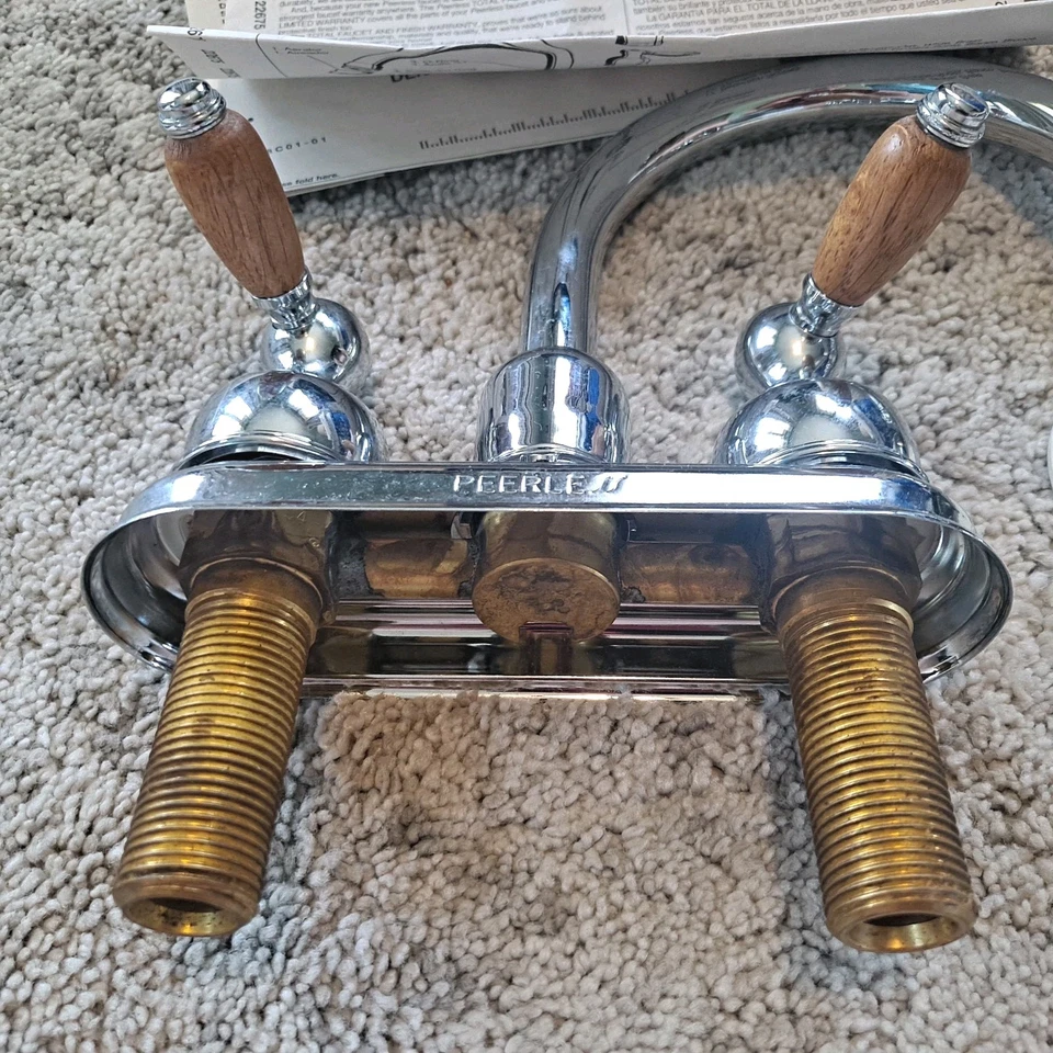 Vntg. NOS Peerless Lavatory Faucet model 3324 Oak Levers Chrome 1992 Opened Box - Image 3 of 4
