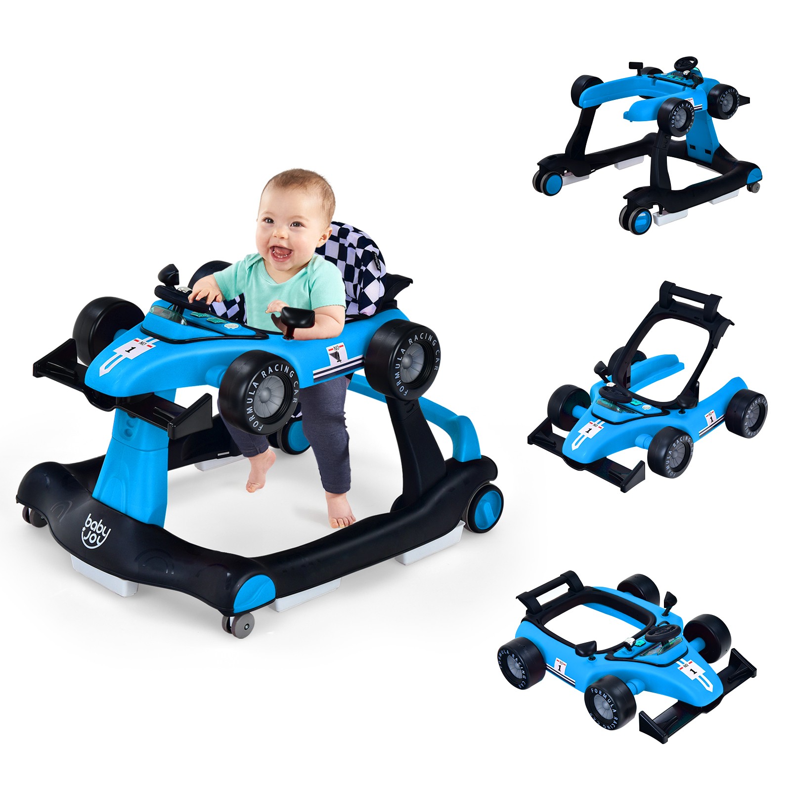 Costway 4-in-1 Lauflernwagen Faltbar Activity Push Walker Höhenverstellbar Blau