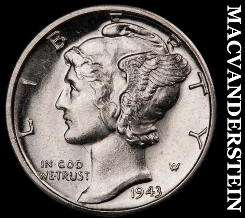 1943-D Silver Mercury Dime - FSB - Choice Gem Brilliant Unc  Lustrous  #G8780