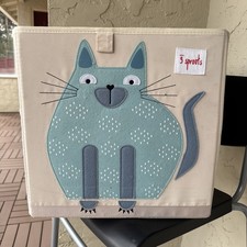 3 Sprouts Children's Toy Storage Organization Cube Box Soft Bin Blue Cat Fabric