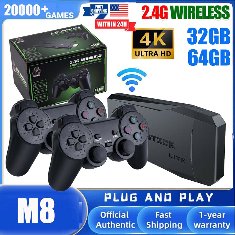64G 20000+ Retro Games Video Game Console TV Stick 4K HDMI Wireless Controller -