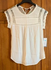 Women's NEW Daniel Rainn Becru Lace Detail Short Sleeve White Blouse - S