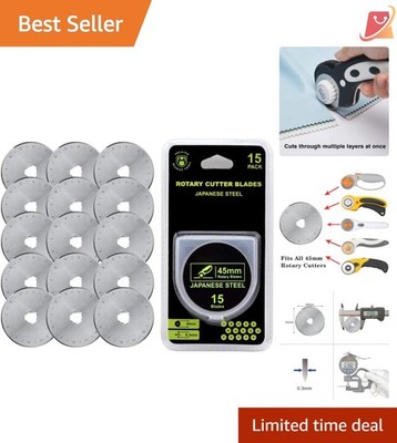 45mm Rotary Cutter Blades 15 Pack Sharp Durable Fits Fiskars Olfa Crafting