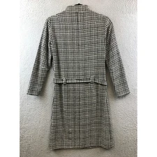 Vintage Style Houndstooth Mini Dress Full Zip Long Sleeve Career Workwear