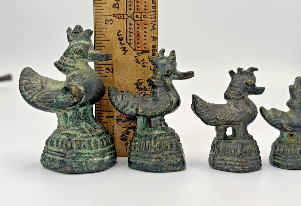 复古古董 BRONZE BURMESE HINTHA BIRD DUCK OPIUM WEIGHTS 6 PC 250g-35g — 第 3/4 张图片