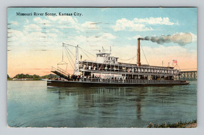 Postcard Steamer Ship Excursion Boat Kansas City MO Smoke River Antique 1920