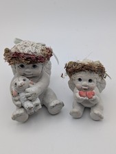 Small Angel Cherub Figurines Set of 2 Concrete Resin Decor