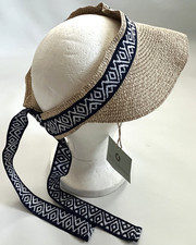 SEA GRASS Straw Visor Wide Brim Sun Self Ties Packable Hat Womens NEW