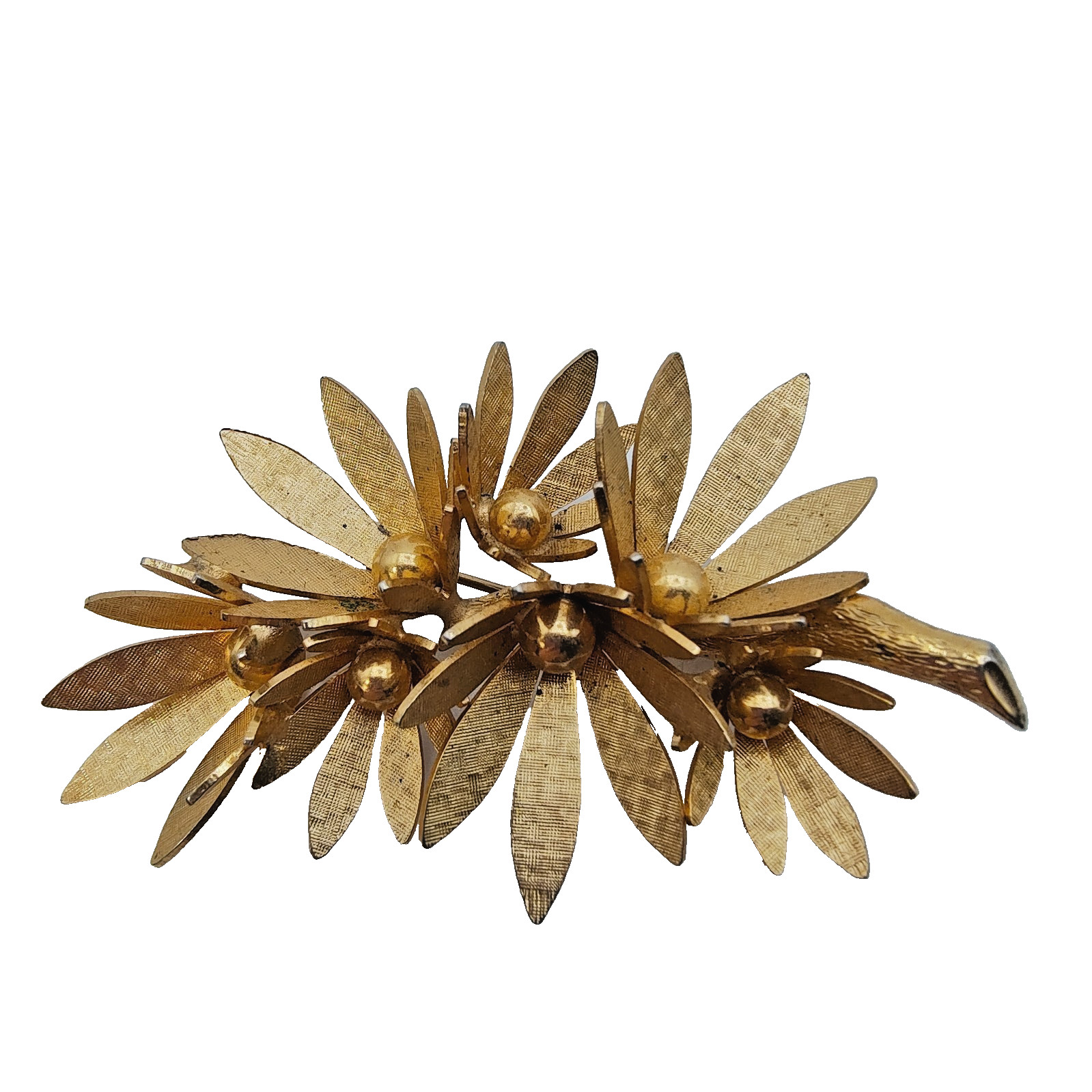 Vintage MCM Flower Cluster Brooch Gold Tone Art Deco Revival Repaired Clasp