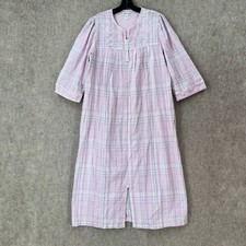Miss Elaine MuuMuu Zip Seersucker Pink Pockets Lounge Robe House Patio Dress MED
