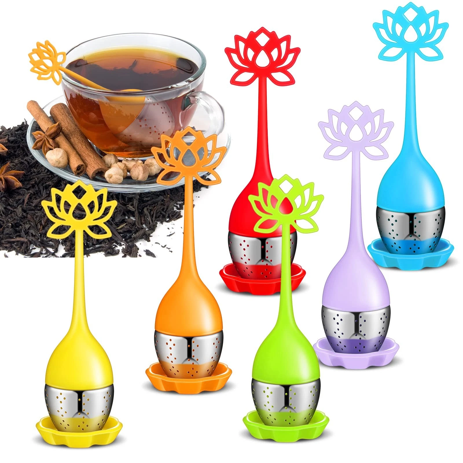 Set of 6 Silicone Tea Infuser Filter Loose Leaf Steeper Flower Tea Strainer S...