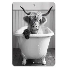 Highland Cow Spa Day: Rustic Charm on Metal Sign