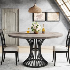 Round Dining Table for 4-6, Industrial Circle Kitchen Table for Dining Room,Gray