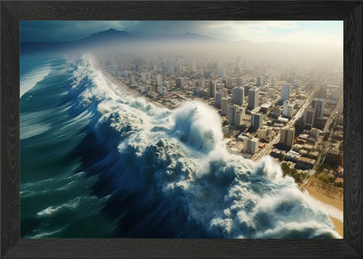 Gerahmtes Wandbild Poster Leinwanddruck Bild Tsunami schluckende Stadt