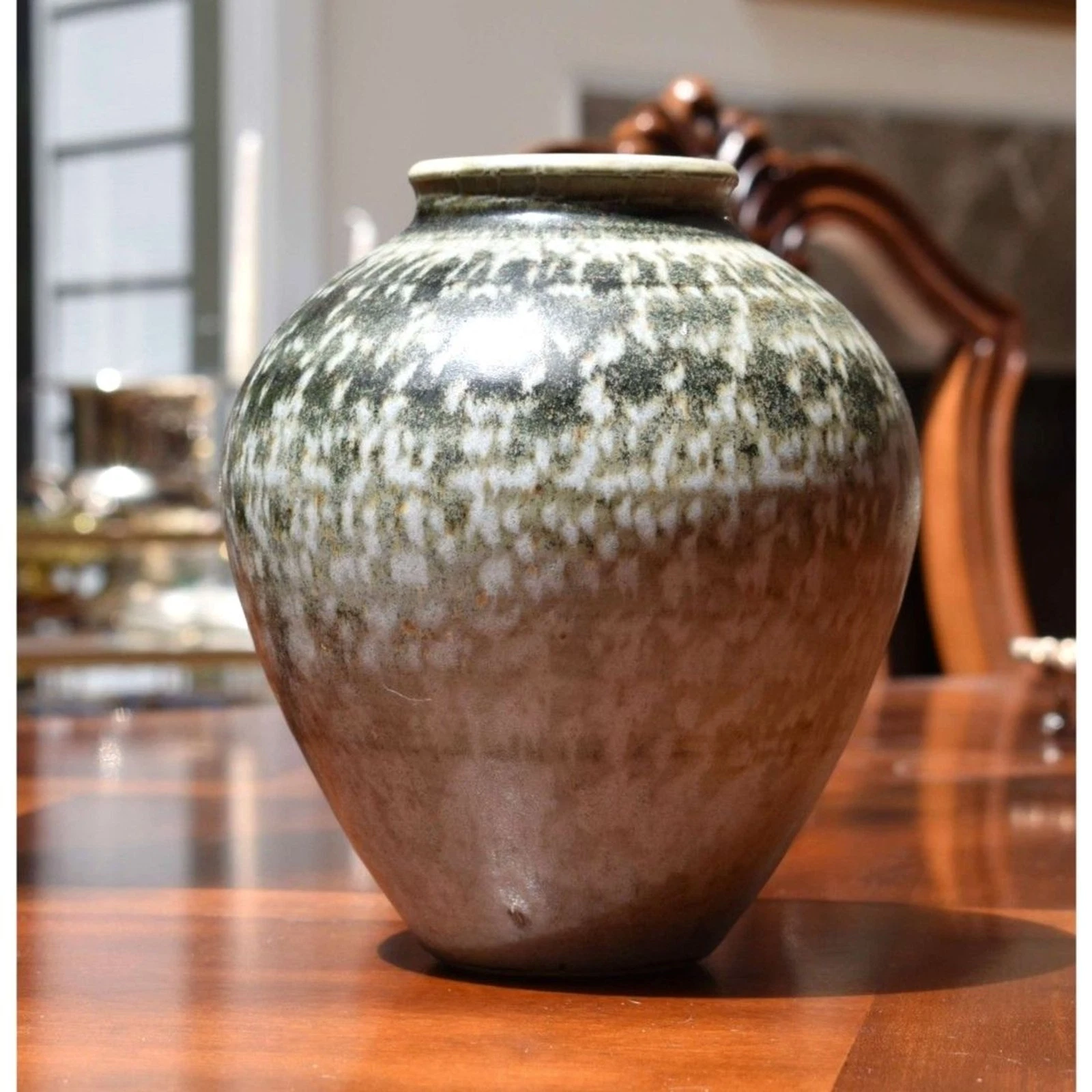 Vintage Studio Pottery Stoneware Vase Mottled Green White Drip Glaze - 7.5"
Opens in a new window or
