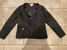 Charter Club Petite PS Black Quilted Jacket Gold Zip Diamond Pattern Excellent C