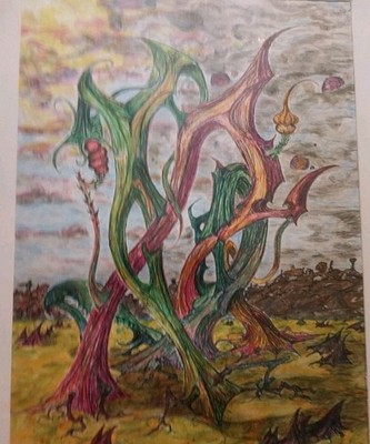 Vintage Original Artwork Framed Signed Abstract Surrealism J.S.