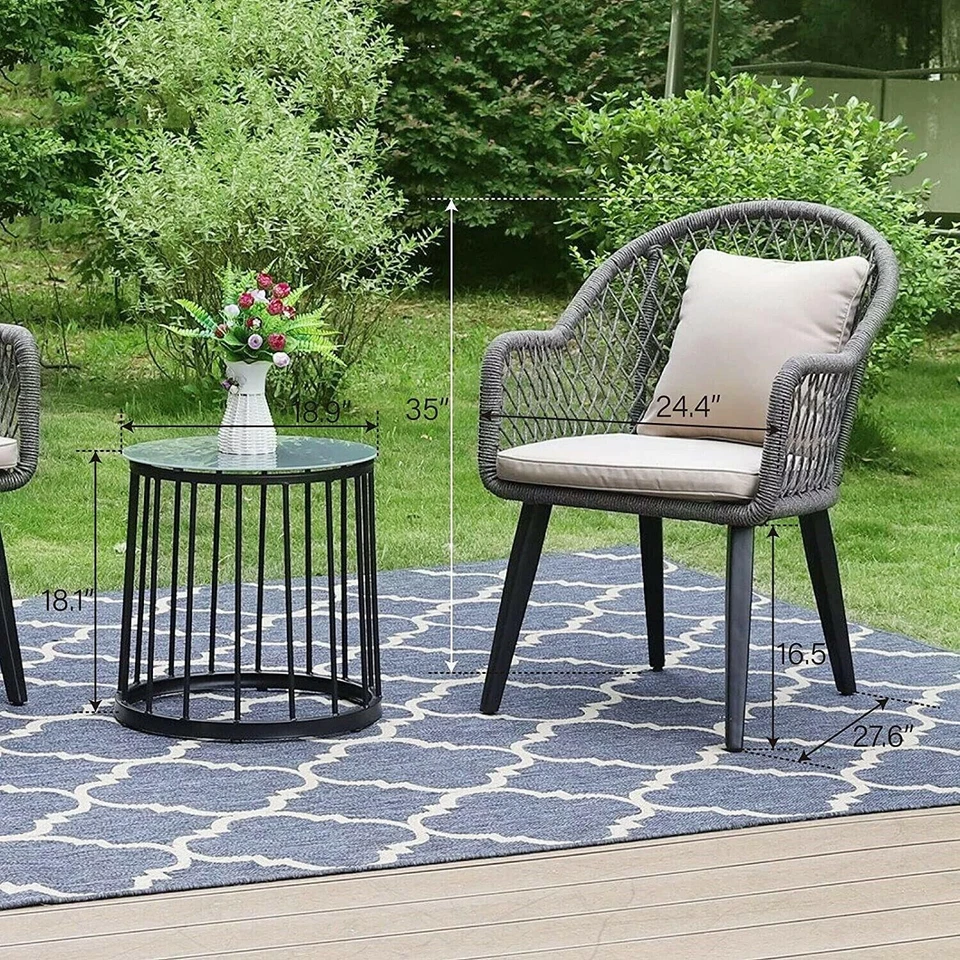 3 Piezas Sillas de Patio Sillas de Exterior Silla de Patio Silla de Jardín con Mesa Redonda Foto 3 de 4
