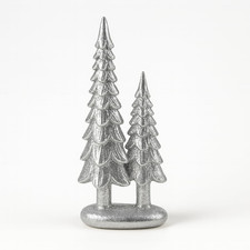 Sparkle Pine Trees, 7" Resin Tabletop Figurine Double Glitter Trees on One Base