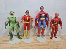 Vintage MEGO Lot Superman, Shazam, Green Arrow, Human Torch 70'S 8 Inch W Stands