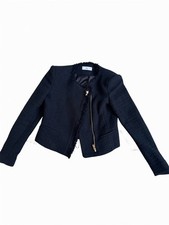 Mango Tweed boucle Jacket gold Buttons Black 8 medium feminine work collarless