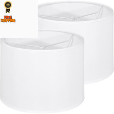 White Lamp Shades Set of 2, Drum Large Lampshades 13" Top x Bottom white