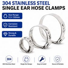 304 Stainless Steel Single Ear Hose Clamps Assortment Water Pipe Hoop 5.3-155mm