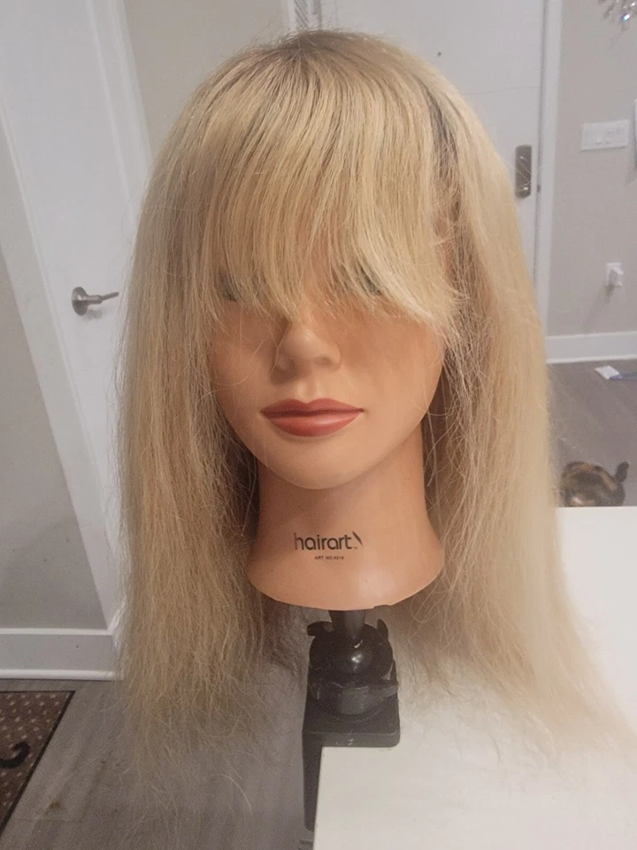 Peluca de cabello humano frontal de encaje mezcla 360 rubio dorado tapa mediana 16" usada Foto 3 de 4