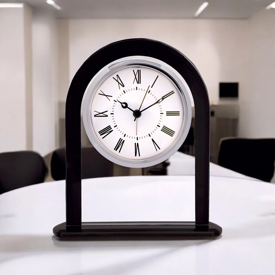 Black and Clear Glass Arch Clock, Office Modern Clock Gift for Boss, 6 1/4"H - Image 3 of 4