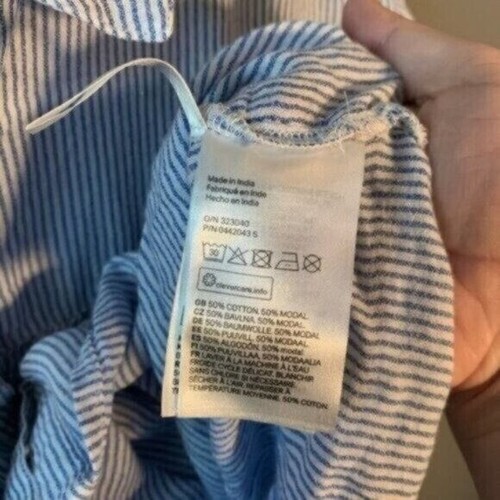 H&M Girls Size 9-10Y Button Down Shirt Peplum Blue White Stripes Cotton Modal - Picture 6 of 7