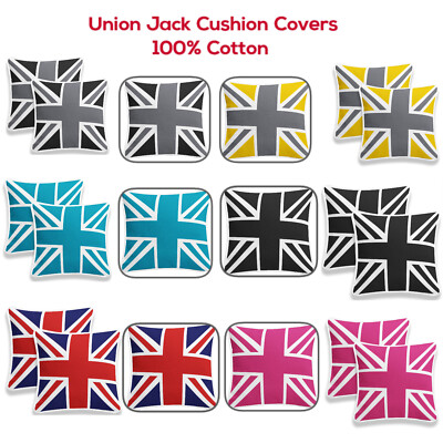 Union Jack Kissenbezüge 100 % Baumwolle UK britische Flagge quadratische Kissenhülle 18x18''''