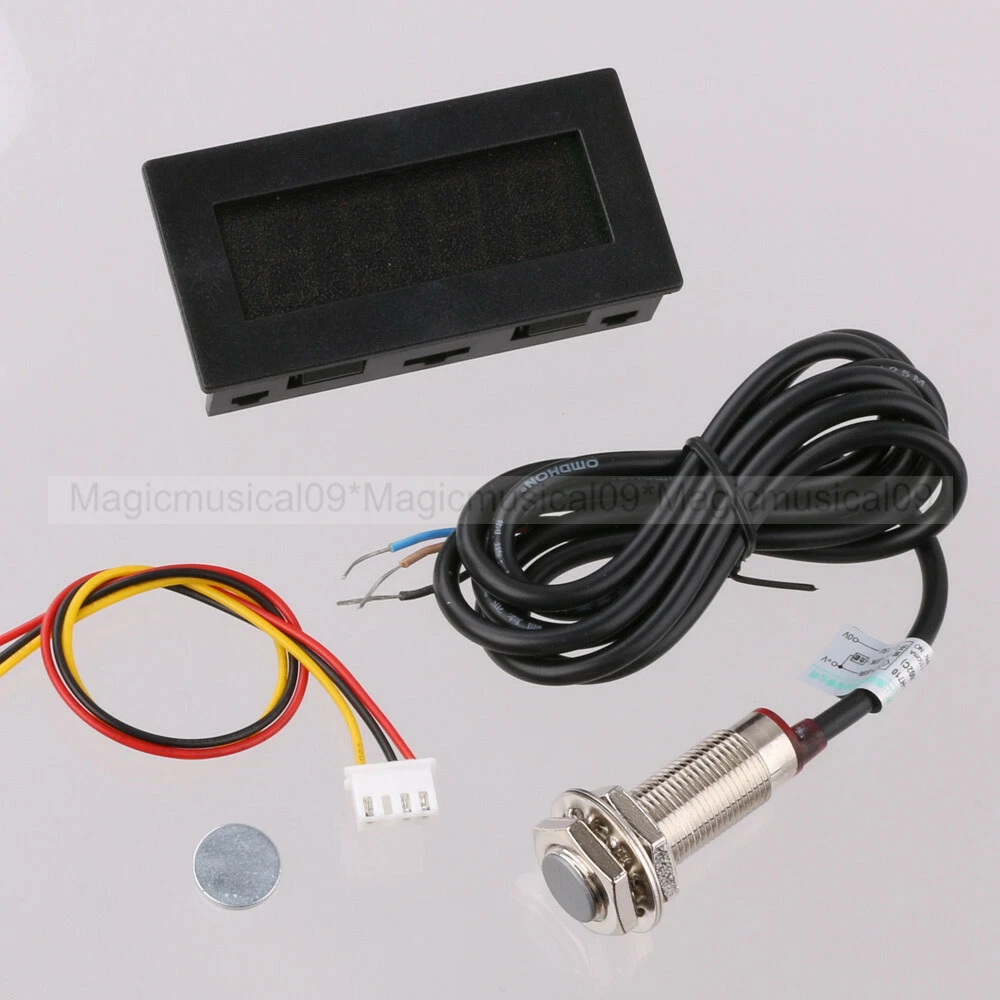 4 tacómetros LED digitales azules medidor de velocidad RPM + sensor de interruptor de proximidad Hall NPN