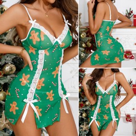 XMAS Women Sexy Lingerie Santa Babydoll Lace Sleepwear Costume Underwear Thong