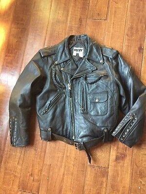 DKNY Vintage Leather Black Biker Motorcycle Painted Club DKNY Vintage Leather Black Biker Motorcycle Painted Club