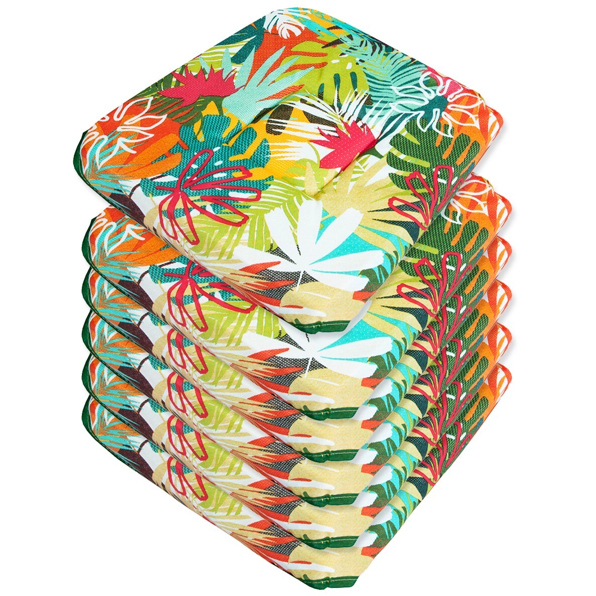 Set 6 Cuscini Sedia Palme Colorate Lacci Universali Cotone Coprisedie Lavabili