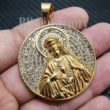 Iced Hip Hop Stainless steel Gold Tone Holy Jesus Medal Fashion Charm Pendant