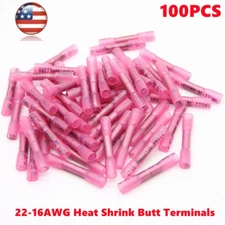 US 100PCS 22-16 Gauge Heat Shrink Butt Crimp Terminals Wire Connectors AWG Red