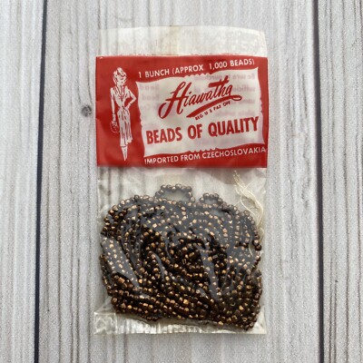 Hiawatha Super-Fine Glass Beads Imported : Czechoslavakia Metallic Brown c.1947