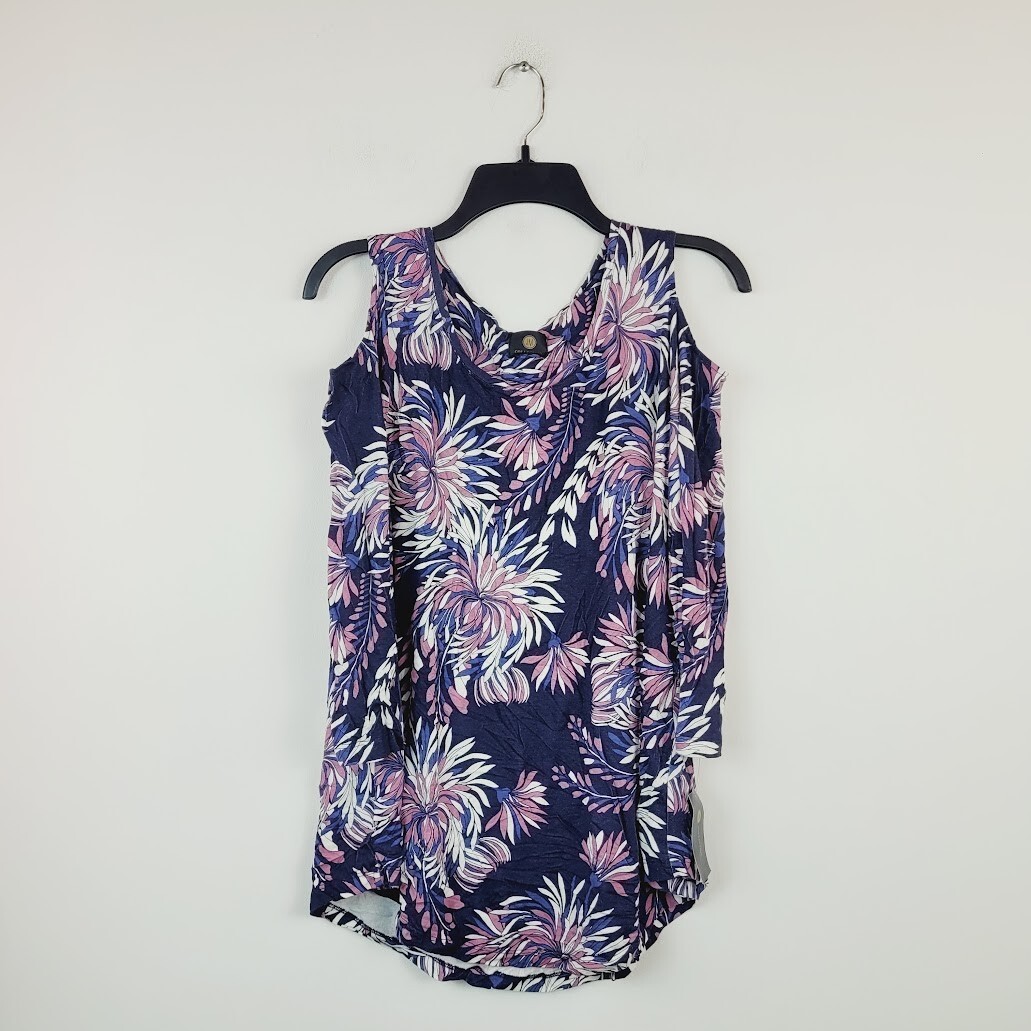 JM Collection Womens Small Leafy Blossoms Cold Shoulder Top NWT